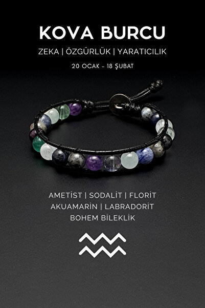 Seven Art Jewelry سوار برج الدلو البوهيمي – مصنوع من الأحجار الكريمة مثل الأم...