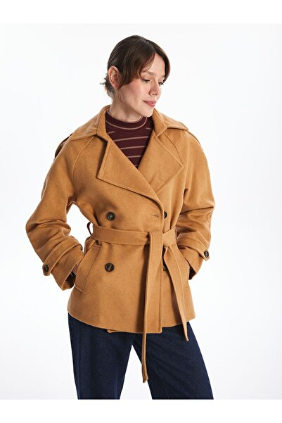 LC Waikiki LCWAIKIKI Classic Kruvaze Yaka Kadın Kaşe Kaban