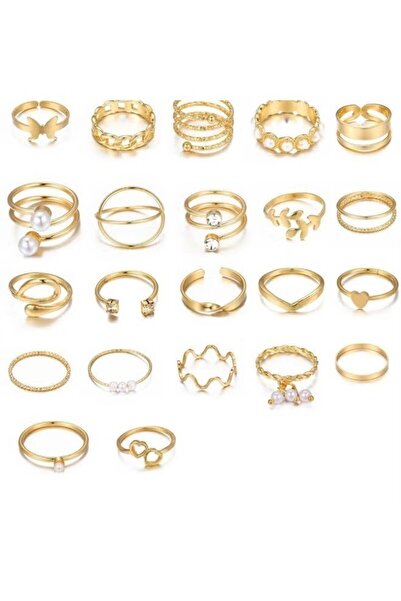 Generic Simple and Elegant Stacked Rings Set - Leaf & Flower Design, Golden Jewelry