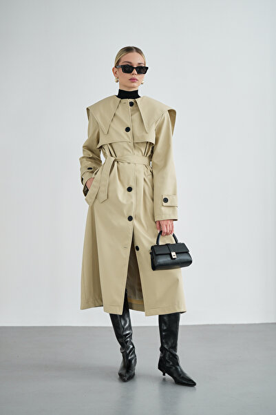 Molly Nelly Women's Long Lined Double Breasted Trench Coat