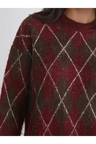 LC Waikiki Pulover de tricotat pentru femei LCW Vision Red guler rotund cu model cu diamante