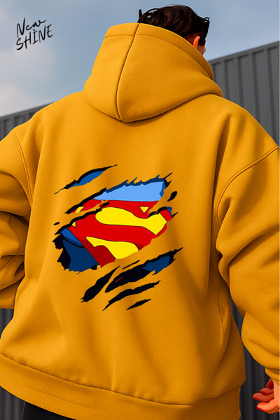New Shine سويت شيرت بقلنسوة مطبوع عليه سوبرمان