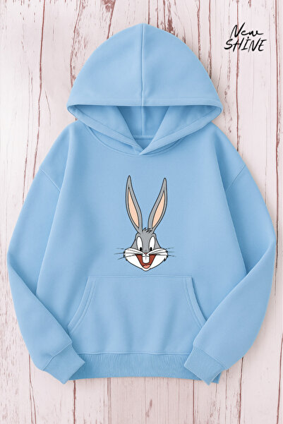 New Shine سويت شيرت بغطاء للرأس مطبوع عليه باغز باني