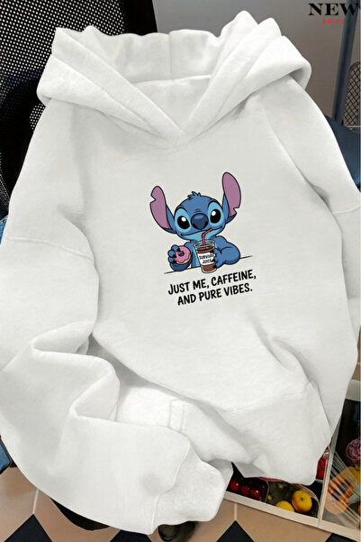 New Shine Stitch Baskılı Kapüşonlu Sweatshirt