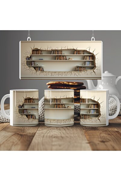 Beramussa كوب مكتبة غامض ثلاثي الأبعاد - تصميم مكتبة فني - بدون نقش