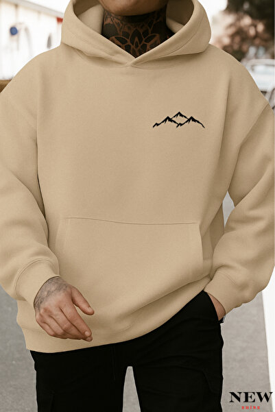 New Shine سويت شيرت بقلنسوة مطبوع عليه جبل