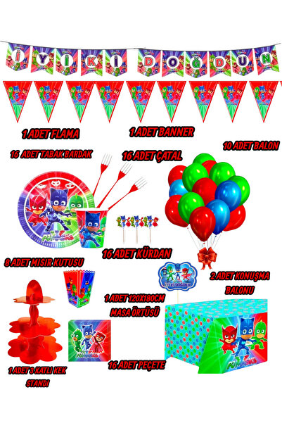 Evabrite PJ Masks 16-Person Birthday Party Supplies Set | PJ Masks Table Decorations