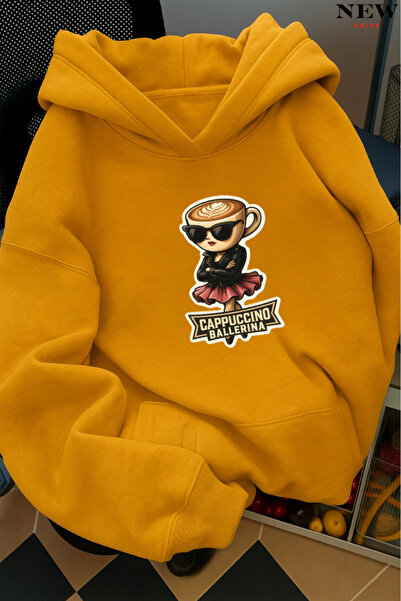 New Shine سويت شيرت بقلنسوة مطبوع عليه كابوتشينو باليرينا