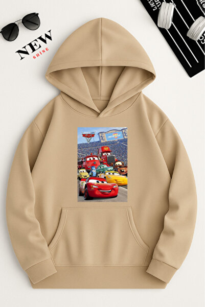 New Shine سويت شيرت بقلنسوة مطبوع عليه سيارات ملونة