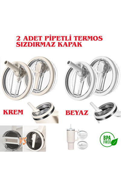 Stanley Pipetli Termos Sızdırmaz Kapak 2 Adet Krem ve Beyaz 1.18 LT Termoslar ile Uyumlu