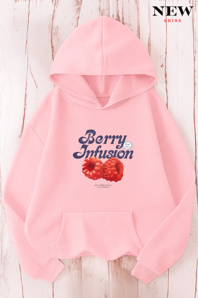 New Shine سويت شيرت بقلنسوة مطبوع عليه توت