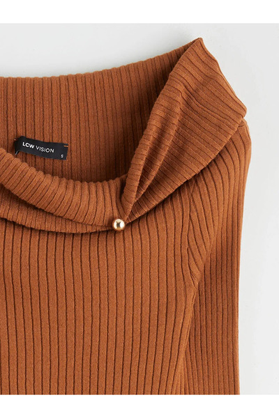 LC Waikiki Lcw Vision Brown Boat Neck Drawstring Women's Knit Sweater