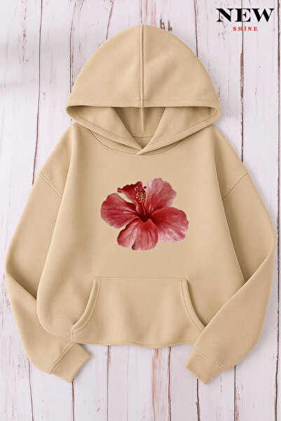 New Shine سويت شيرت بقلنسوة مطبوع عليه زهرة وردية