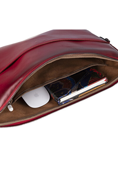 Lev Leather حقيبة جلد طبيعي للابتوب والتابلت والمستندات مقاس 14 و16 بوصة - يمكن كتابة الاسم عليها