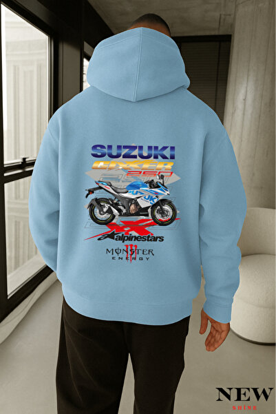 New Shine سويت شيرت بقلنسوة مطبوع عليه دراجة نارية