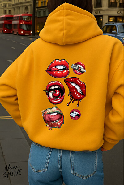 New Shine Lip Print Hooded Sweatshirt