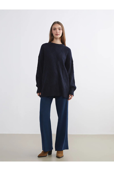 LC Waikiki Γυναικείο πλεκτό πουλόβερ LCW Modest σε σκούρο μπλε με λαιμόκοψη π...