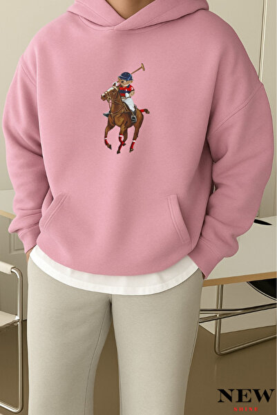 New Shine سويت شيرت بقلنسوة مطبوع عليه دب على حصان