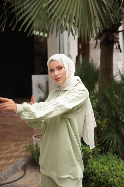 MİMİ Luxury Wear Women's Stylish Hijab Tracksuit Set with Zipper & Bottom Top Set