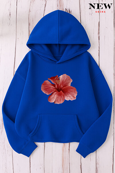 New Shine Φούτερ Ροζ Λουλούδι με τύπωμα με κουκούλα