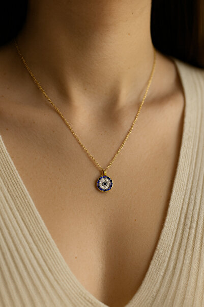 YDS Nazar boncuğu minimal zirkon taşlı çelik kolye