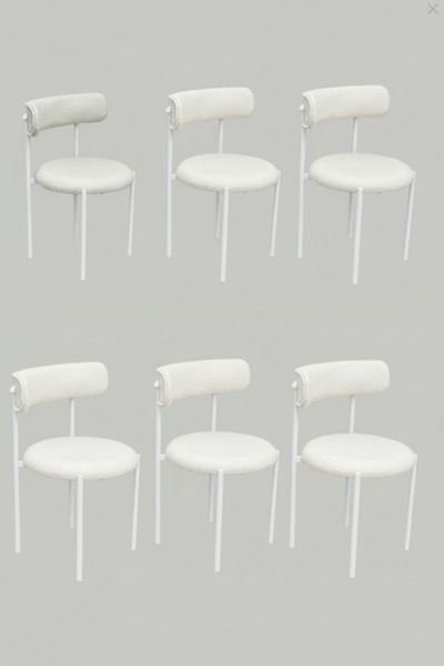 decosense 6 Adet Puffy Kumaşlı Beyaz Metal İskeletli Salon Sandalyesi Mutfak ...