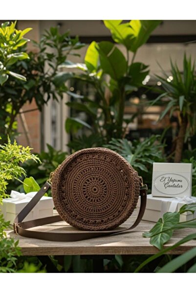 greendeco Yuvarlak kâğıt ip örğü çanta