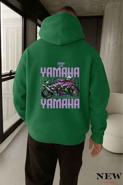 New Shine سويت شيرت بقلنسوة مطبوع عليه دراجة نارية