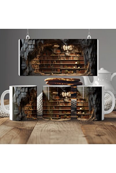 Beramussa كوب مكتبة بتأثير ثلاثي الأبعاد - مظهر رف كتب فني تحت الإضاءة - بدون...