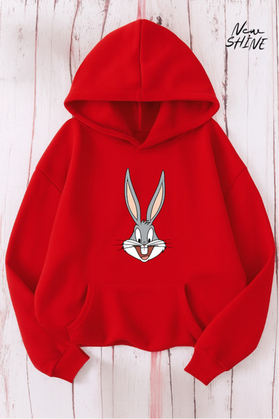 New Shine سويت شيرت بغطاء للرأس مطبوع عليه باغز باني