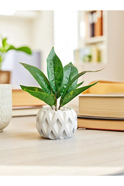 Artificial Sword Flower with Decor Stone in Concrete Flower Pot (24-28CM)