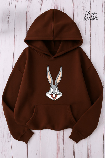 New Shine Bugs Bunny Baskılı Kapüşonlu Sweatshirt