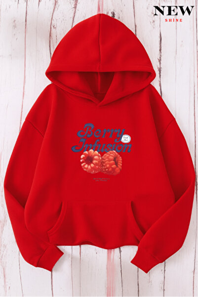 New Shine سويت شيرت بقلنسوة مطبوع عليه توت