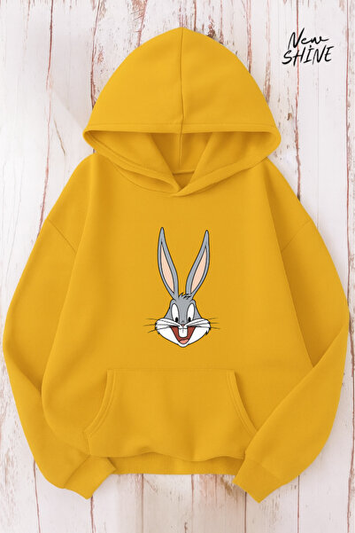 New Shine سويت شيرت بغطاء للرأس مطبوع عليه باغز باني