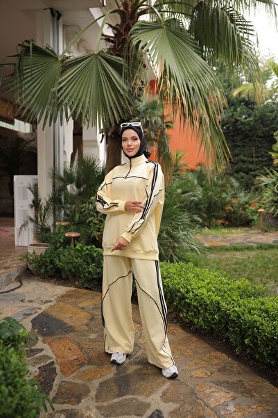 MİMİ Luxury Wear Women's Stylish Hijab Tracksuit Set with Zipper & Bottom Top Set