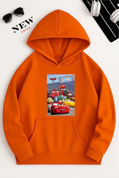 New Shine سويت شيرت بقلنسوة مطبوع عليه سيارات ملونة