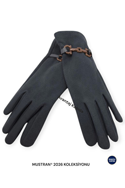 Mustran Γυναικεία γάντια από σουέτ αφής Suyutti – Κομψό χειμερινό μοντέλο με αγκράφα |   Νέα συλλογή σεζόν 2026