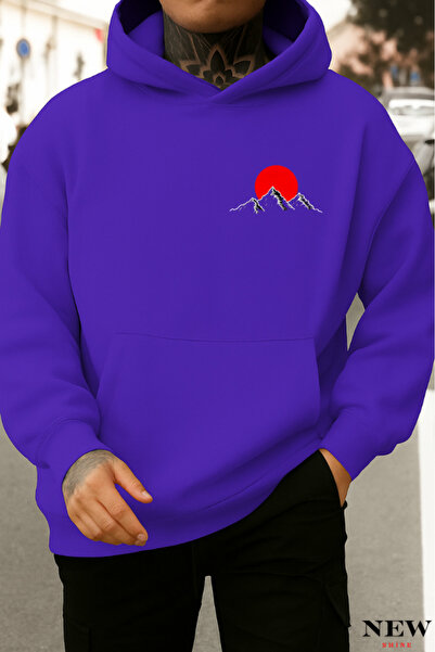 New Shine سويت شيرت بقلنسوة مطبوع عليه قمر أحمر