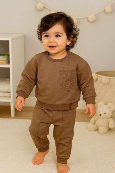 Luna Kids Store Ethnic Patterned Tracksuit Set Brown