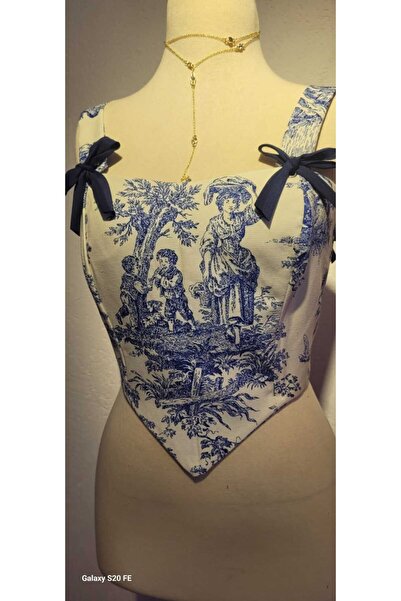 KARDELEN YAPALI BÜSTİYER MAVİ VİNTAGE ARKADAN BAĞCIKLI