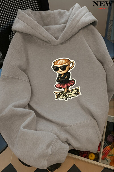 New Shine سويت شيرت بقلنسوة مطبوع عليه كابوتشينو باليرينا