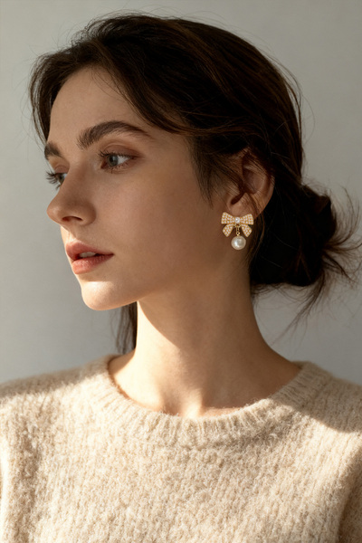 Shylyn 925 Gümüş İğneli İnci Fiyonk ve İnci Sallantılı Küpe