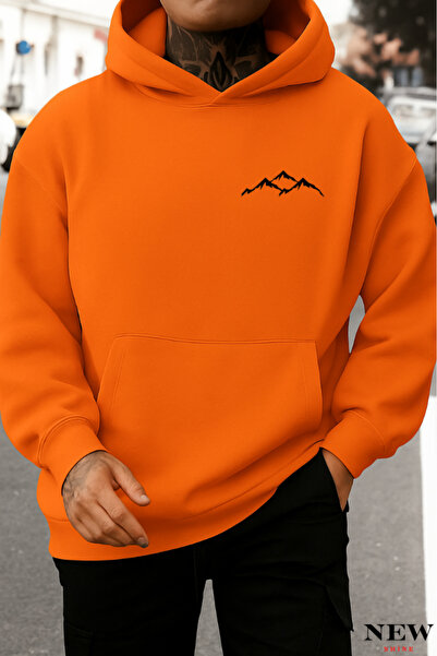 New Shine سويت شيرت بقلنسوة مطبوع عليه جبل