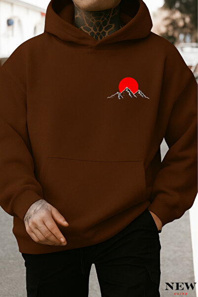 New Shine سويت شيرت بقلنسوة مطبوع عليه قمر أحمر