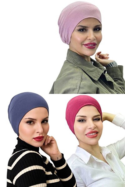 ALDAİR 3 Pcs Hijab Elastic Non-Slip Seamless Snap-On Sea Cap Practical Cap