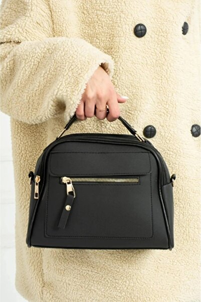 macsoo Γυναικεία τσάντα χεριού και ώμου με λουράκι τριών τμημάτων Μαύρη Πλάτο...