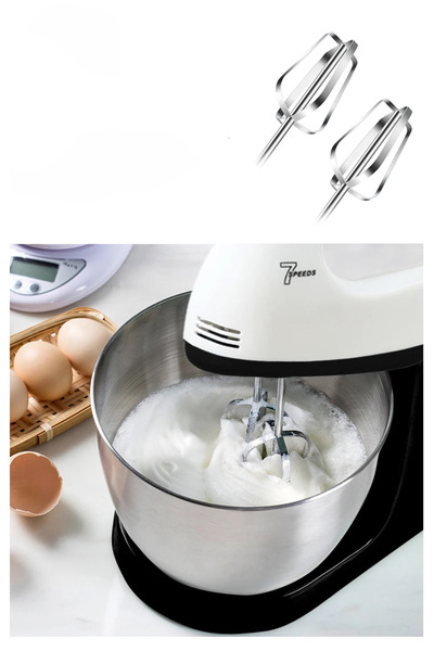 Rovitech 350W 7-speed Kitchen Mixer with 2L Stainless Steel Bowl and Kneading, Whipping, and Creaming Attachm