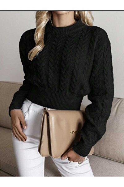 AlanTeks Tricotaj pentru femei, tricotaj, cu gât crew, lungime medie