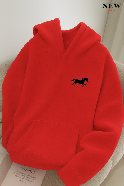 New Shine سويت شيرت بغطاء للرأس مطبوع عليه حصان