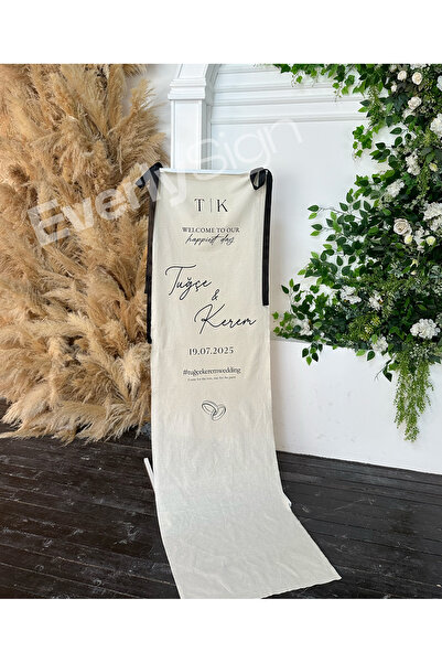 Everly Sign Kişiye Özel Kumaş Karşılama Panosu, Flama, Düğün, Söz, Nişan, Kın...